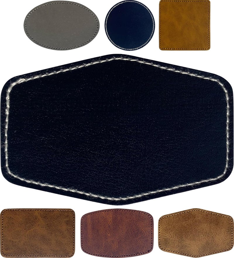 Twig Black Leather Patches for Hat Iron-on Hexagon Laserable Leatherette Sheets Heat Press Laser Engraving Faux Leather with Adhesive on Back(3 in×2 In/30 Pcs) - Image 1